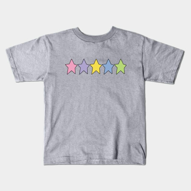 Five Multi Color Stars Black Line Minimal Graphic Art Kids T-Shirt by ellenhenryart